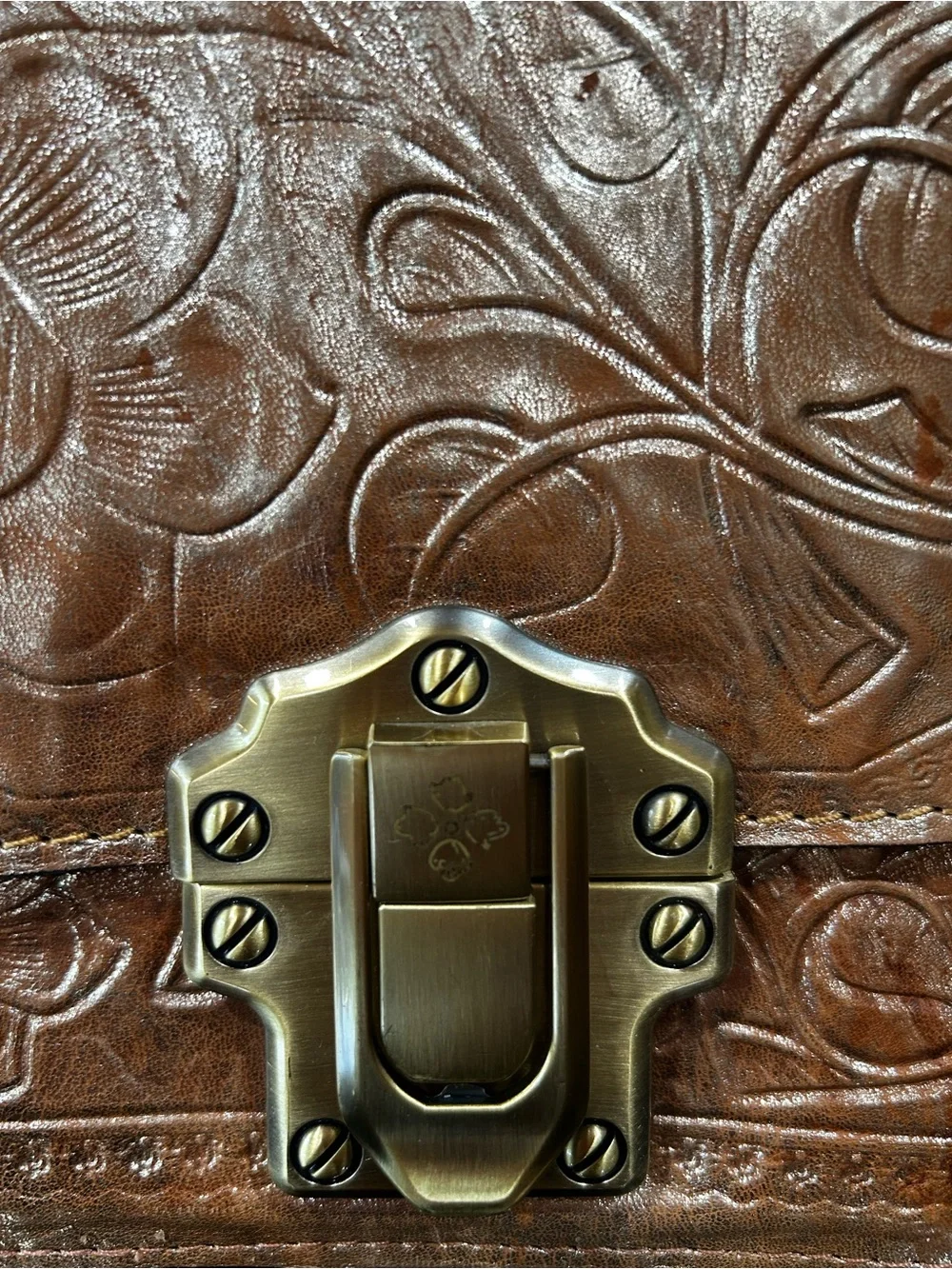 Patricia Nash Burnished Gold Tooled Leather Lanza Crossbody Bag